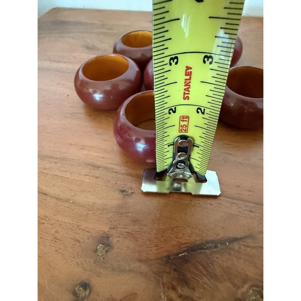 Vintage Napkin Rings Burgundy Wooden Set 6pc Decor Kitchen Dinning